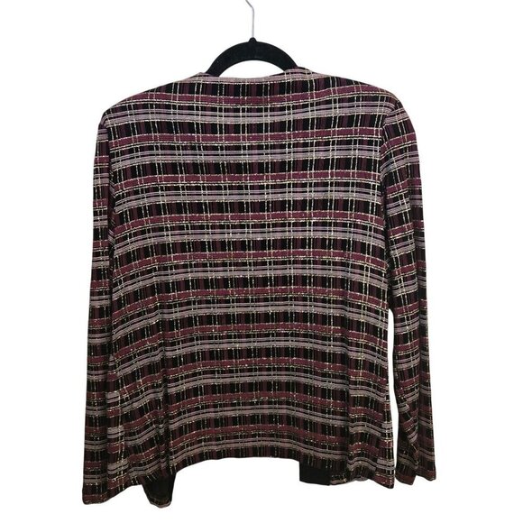 Vintage Xscape Unique Plaid Burgundy Gold Glitter Twin Set Blazer Tank Size L - Picture 2 of 7